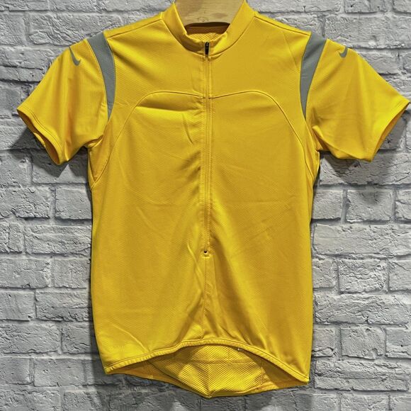 NIKE Dri-Fit Cycling Men Jersey Zip Top Shirt Yellow Short Sleeve Bike Size XL - Picture 1 of 7